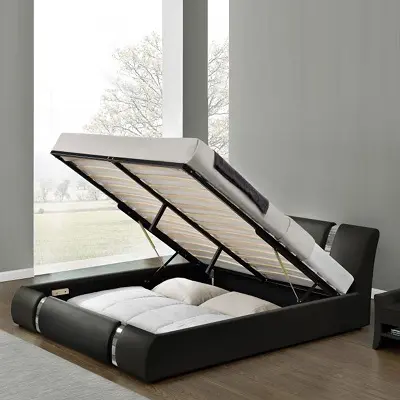 Queen Bed Black Pu - Image 2