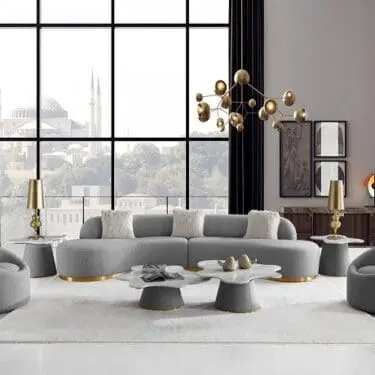 Divani Casa Frontier - Glam Grey Fabric Curved Sectional Sofa