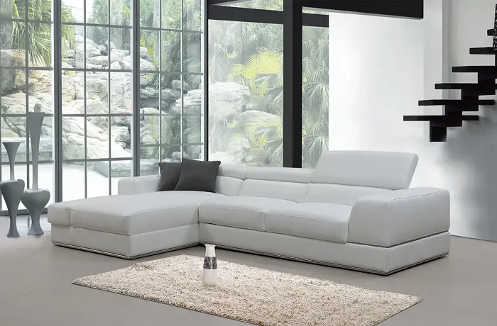 Divani Casa Pella Mini - Modern White Leather Left Facing Sectional
