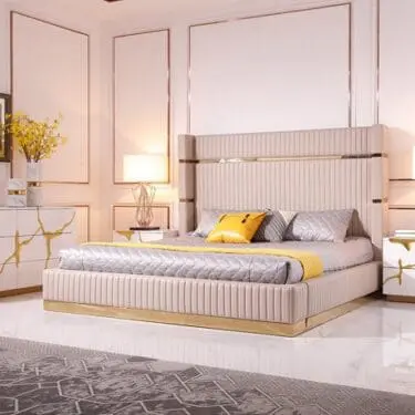 Modrest- Sterling Modern Beige Bonded Leather & Gold Bed