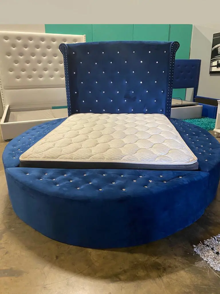 Luxus Button Tufted Velvet Round Bed - Image 5