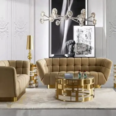 Italian Granby - Glam Mustard and Gold Sofa Loveseat