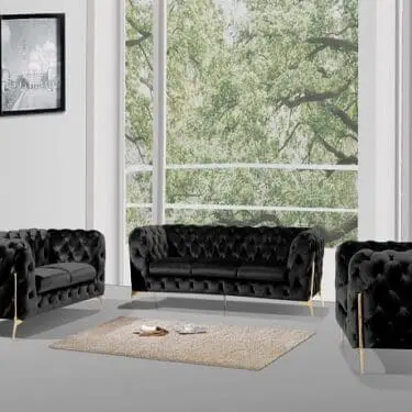 Italian Sheila - Transitional Black Velvet Fabric Sofa & Loveseat