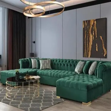 Lauren Velvet Green Double Chaise Sectional