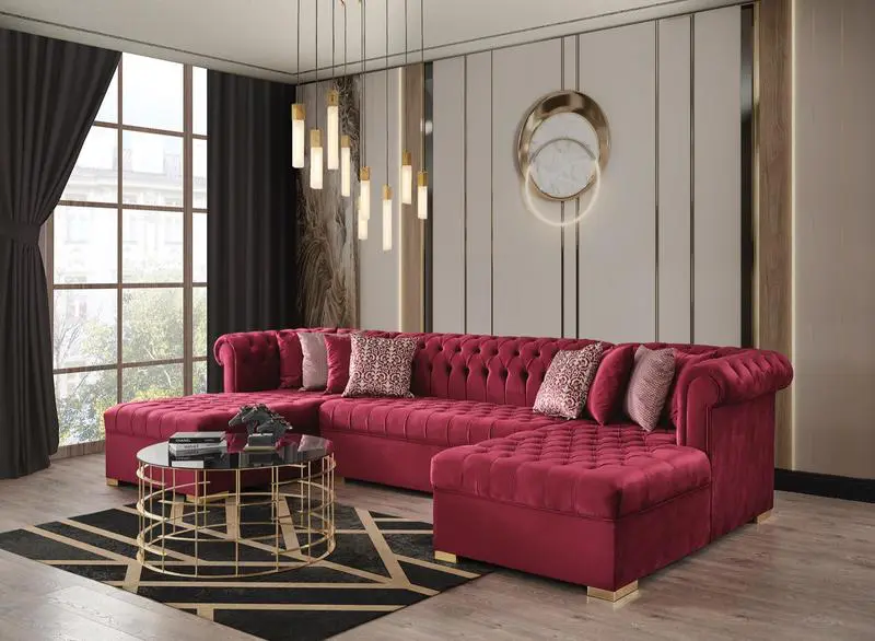 Lauren Velvet Maroon Double Chaise Sectional - Image 5