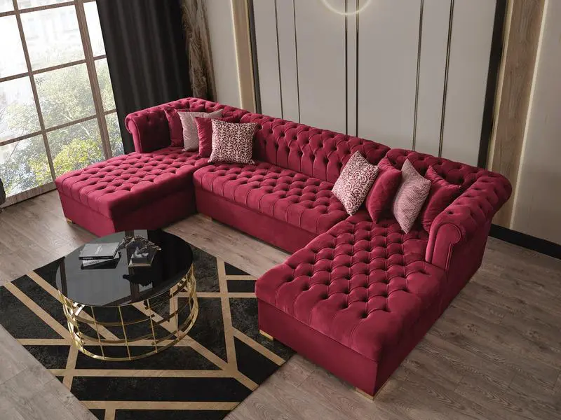 Lauren Velvet Maroon Double Chaise Sectional - Image 3