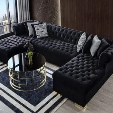 Lauren Velvet Black Double Chaise Sectional