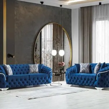 Lupino Blue Velvet Sofa & Loveseat