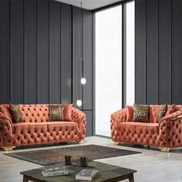 Lupino Orange Velvet Sofa & Loveseat