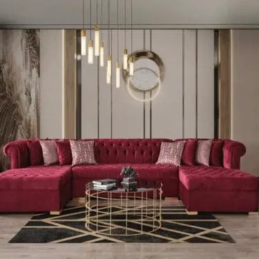 Lauren Velvet Maroon Double Chaise Sectional