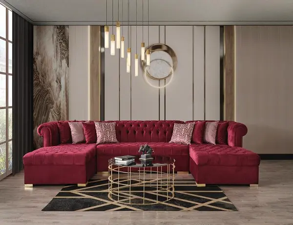 Lauren Velvet Maroon Double Chaise Sectional