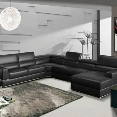 Divani Casa Pella -  Black Italian Leather Sectional