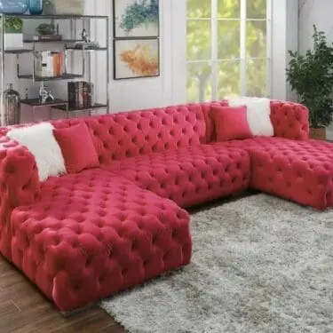 Red  Velvet Double Chaise Sectional
