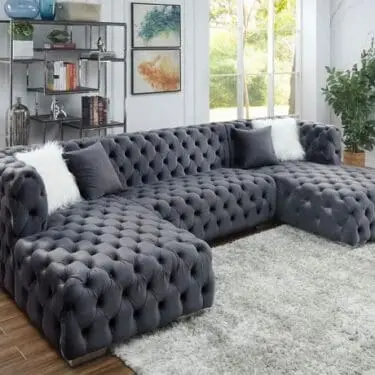 Gray  Velvet Double Chaise Sectional