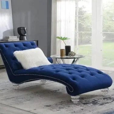 Velvet Chaise With Nailhead Trim Blue