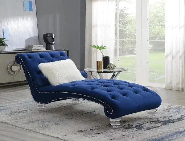Velvet Chaise With Nailhead Trim Blue