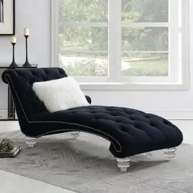 Velvet Chaise With Nailhead Trim Black