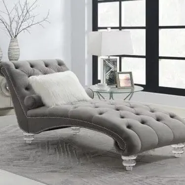 Velvet Chaise With Nailhead Trim Grey