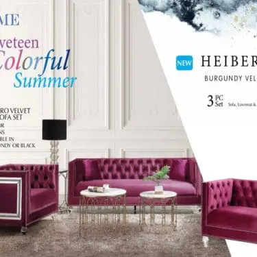 Heibero Burgundy Sofa Set