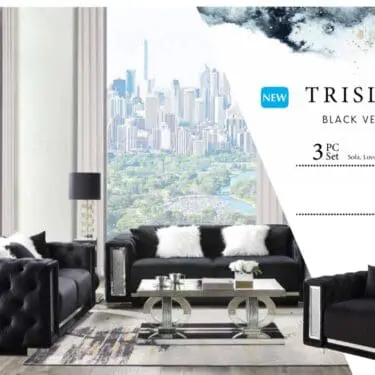 Trislar Black Velvet Sofa Set