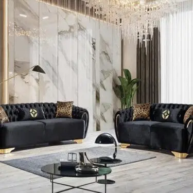 Victoria Holly Black Velvet Sofa & Loveseat