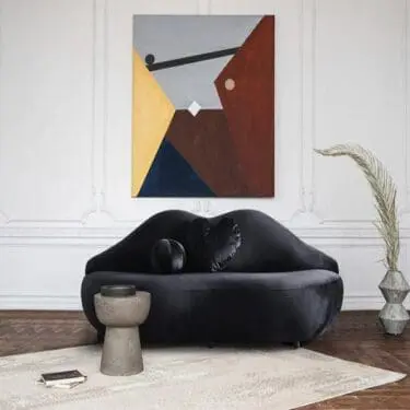 Lips Black Velvet Loveseat