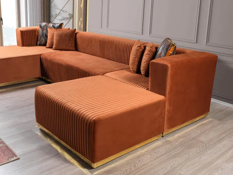 Juliana Orange Velvet 4-Piece Sectional - Image 9