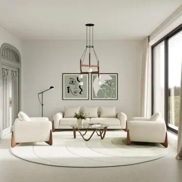 Modrest Fleury - Contemporary Cream Fabric and Walnut Sofa