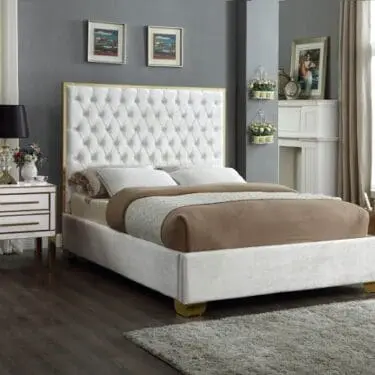 Liena White/Gold Velvet Bed