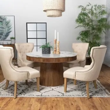 Ortega Round Marble Top Solid Base Dining Table Set