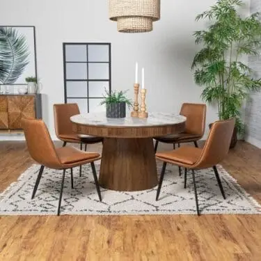 Ortega Round Marble Top Solid Base Dining Table Set