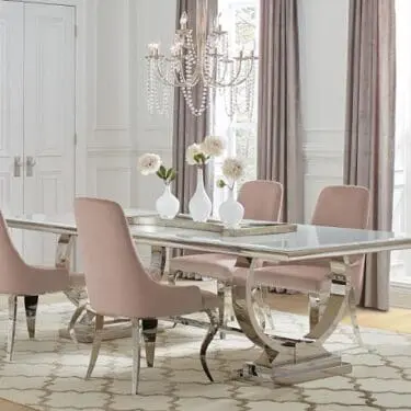 Antoine Rectangular Dining Set Chrome And Pink