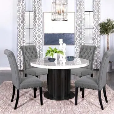 Sherry 5-Piece Round Dining Set With Grey Fabric Chairs