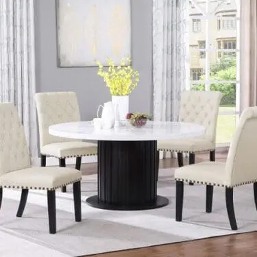 Sherry Round Dining Set With Sand Velvet Chairs