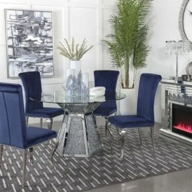 Quinn Hexagon Pedestal Dining Room Set Mirror & Blue