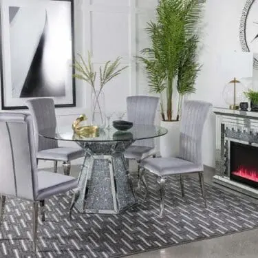 Quinn Hexagon Pedestal Dining Room Set Mirror & Grey