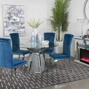 Quinn Hexagon Pedestal Dining Room Set Mirror & Teal