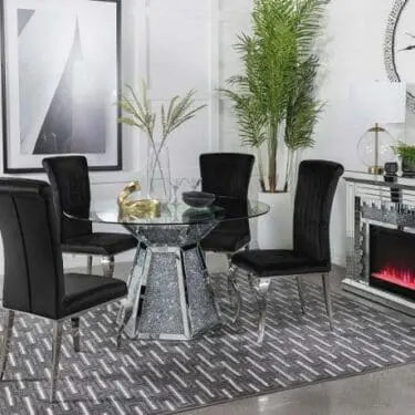 Quinn Hexagon Pedestal Dining Room Set Mirror & Black