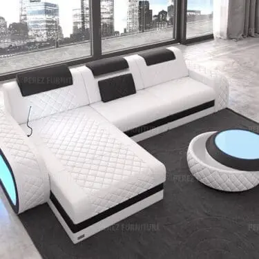 Berlin Leather Sofa LED in L Shape
