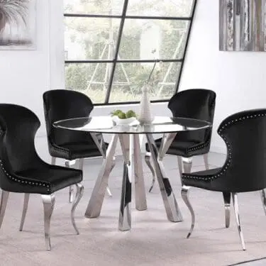 Alaia Round Glass Top Dining Set Clear & Chrome