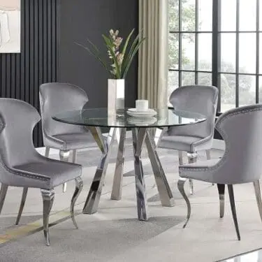 Alaia Round Glass Top Dining Set Clear & Chrome