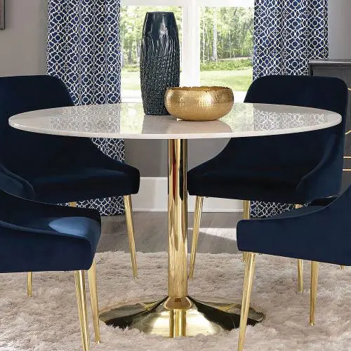 Kella Round Marble Top Dining Set Blue & Gold