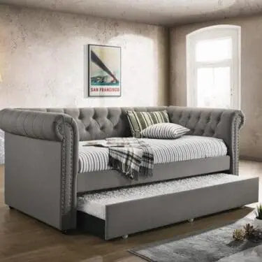 Kepner Tufted Upholstered Daybed Grey With Trundle