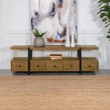 Otto Solid Wood 70″ TV Stand Brown & Gunmetal