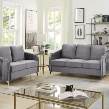 Hathaway Gray velvet Sofa Set