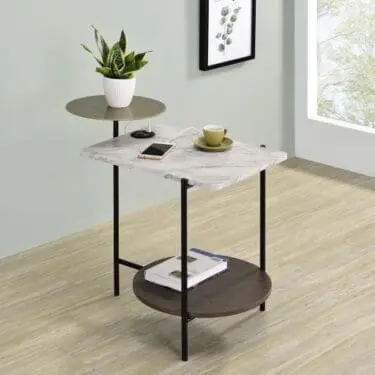 Ottilie 3-Tier Side Table With Wireless Charger White And Black