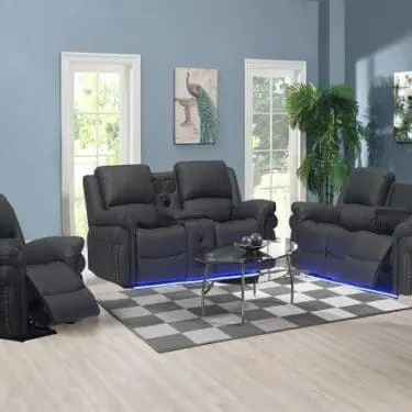 Cesar Black Sofa Set w/Bluetooth Speakers & Led Light