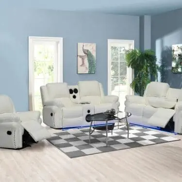 Cesar White Sofa Set w/Bluetooth Speakers & Led Light