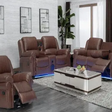 Cesar Brown Sofa Set w/Bluetooth Speakers & Led Light