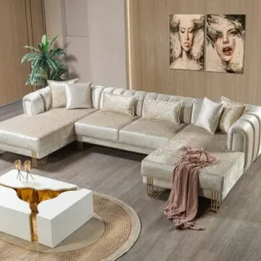 Santana Ivory Velvet Double Chaise Sectional